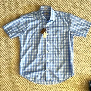 New with Tags Peter Millar Button-Down Shirt, short sleeve, blue